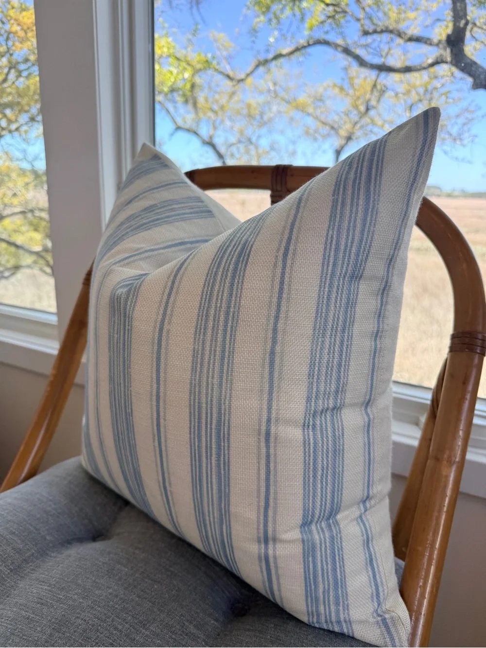 Set of 2 Blue Stripe Decorative Throw Pillow - Classic Coastal Style